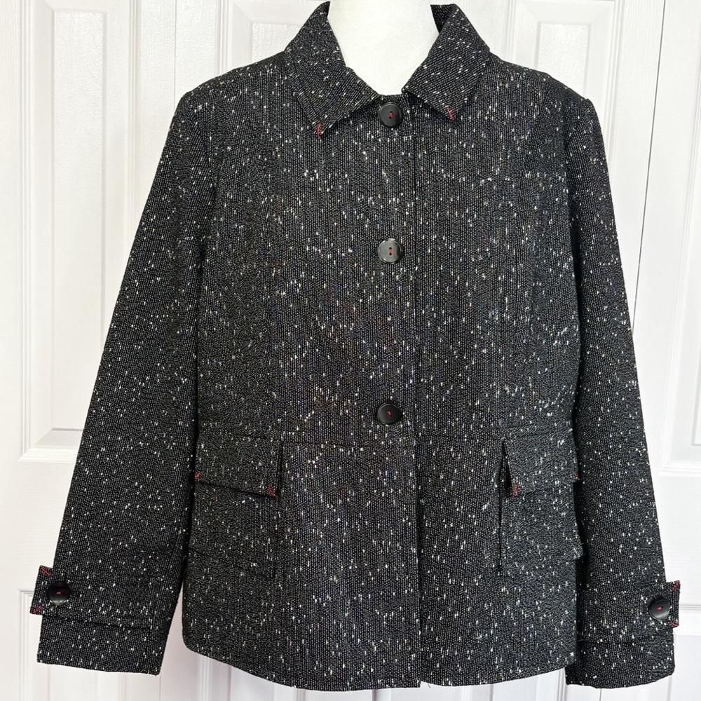 Coldwater Creek Black & White Tweed Textured Wool Blend Button Up Jacket 20